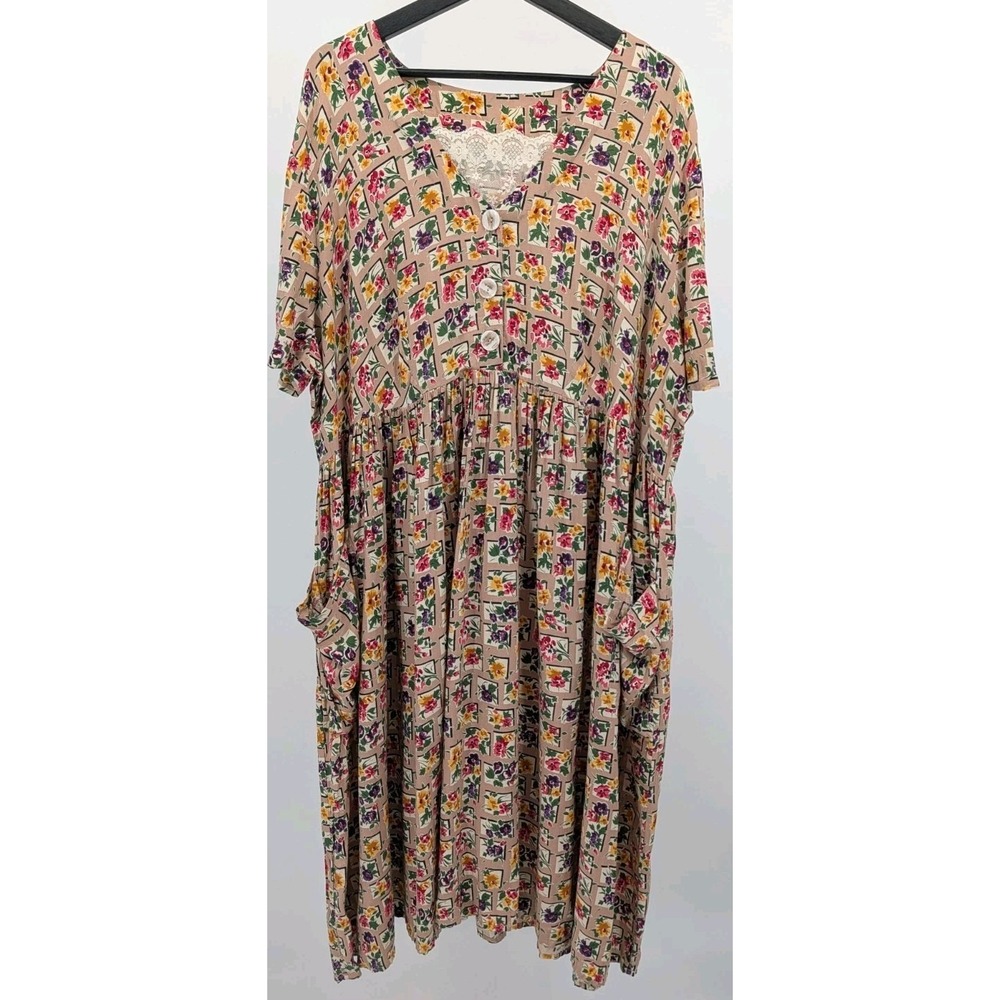 Vtg Caroline Welsh Lace Floral Midi Dress Size 14 Flowy Cottagecore Prairie
